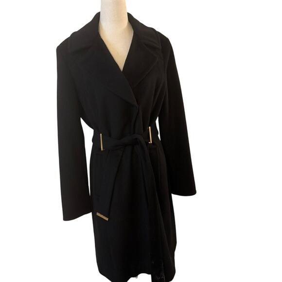 Ellen Tracy Wool Blend Wrap Coat Size 8 Black Belted Long Winter Jacket - Picture 1 of 12
